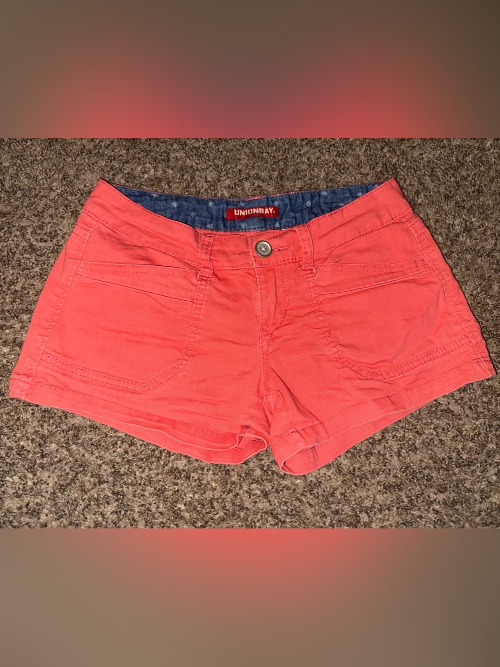 UNIONBAY Coral Pink Denim Low- Rise Jean Shorts